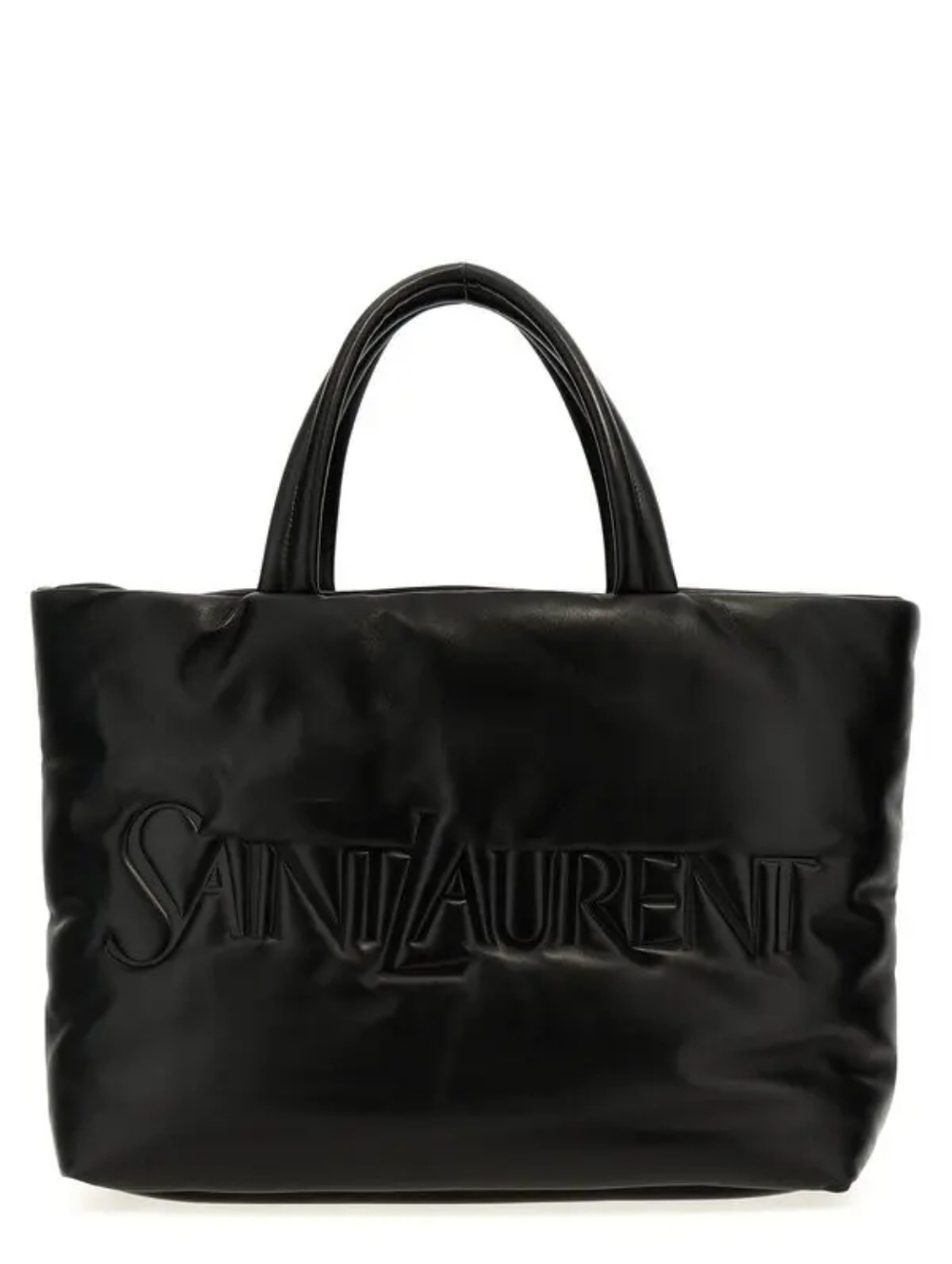 Like New!!! Saint Laurent Wide Puffer Tote in Black Lambskin Leather YSL Nappa